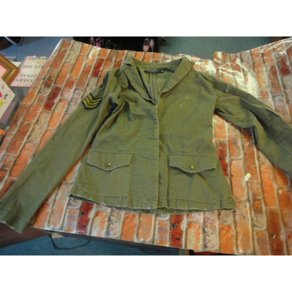 Max Jeans juniors XS army green jacket with strips patch distressed look